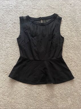 bebe Black Sleeveless Peplum Top with Sheer Pleated Yoke